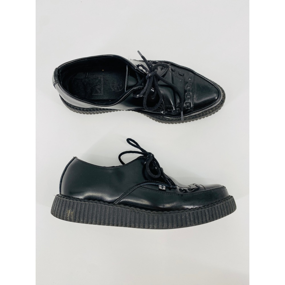 T.U.K. Pointed Toe Creeper Shoes Women 9 Black Leather Lace Up Platform A8648L